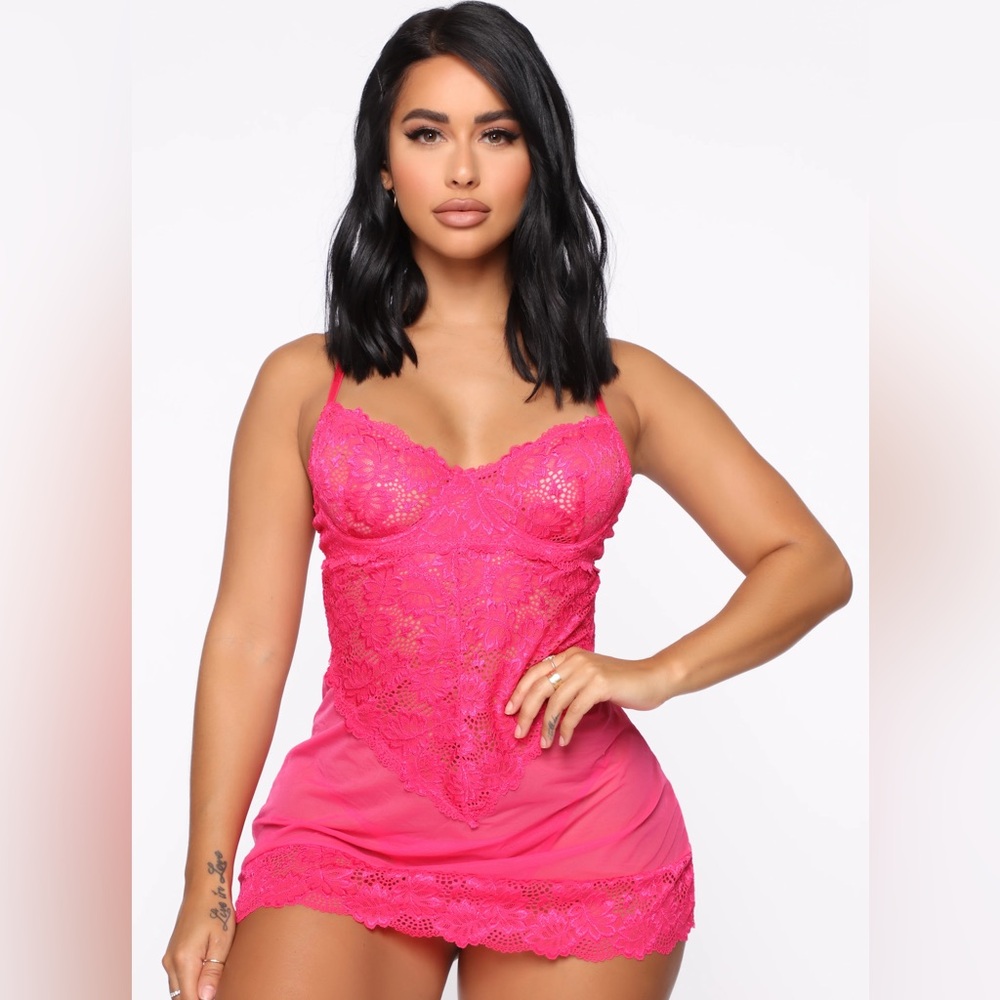 Fashion Nova Keep Her Secret Lace Babydoll - Hot Pink Size Large
